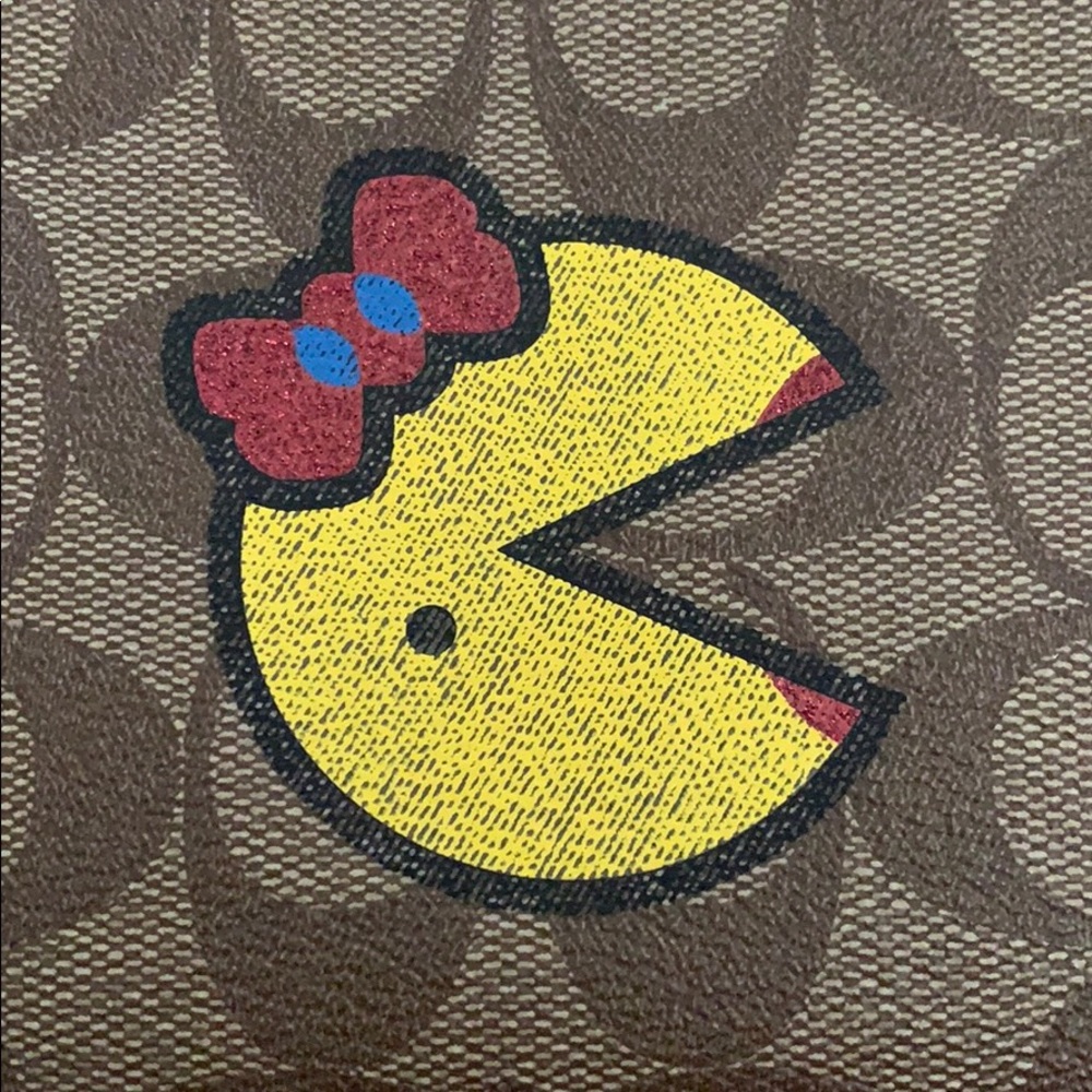 Coach Graphic Ms. Pac-Man Corner Zip Wristlet In Signature Print. - Picture 5 of 5
